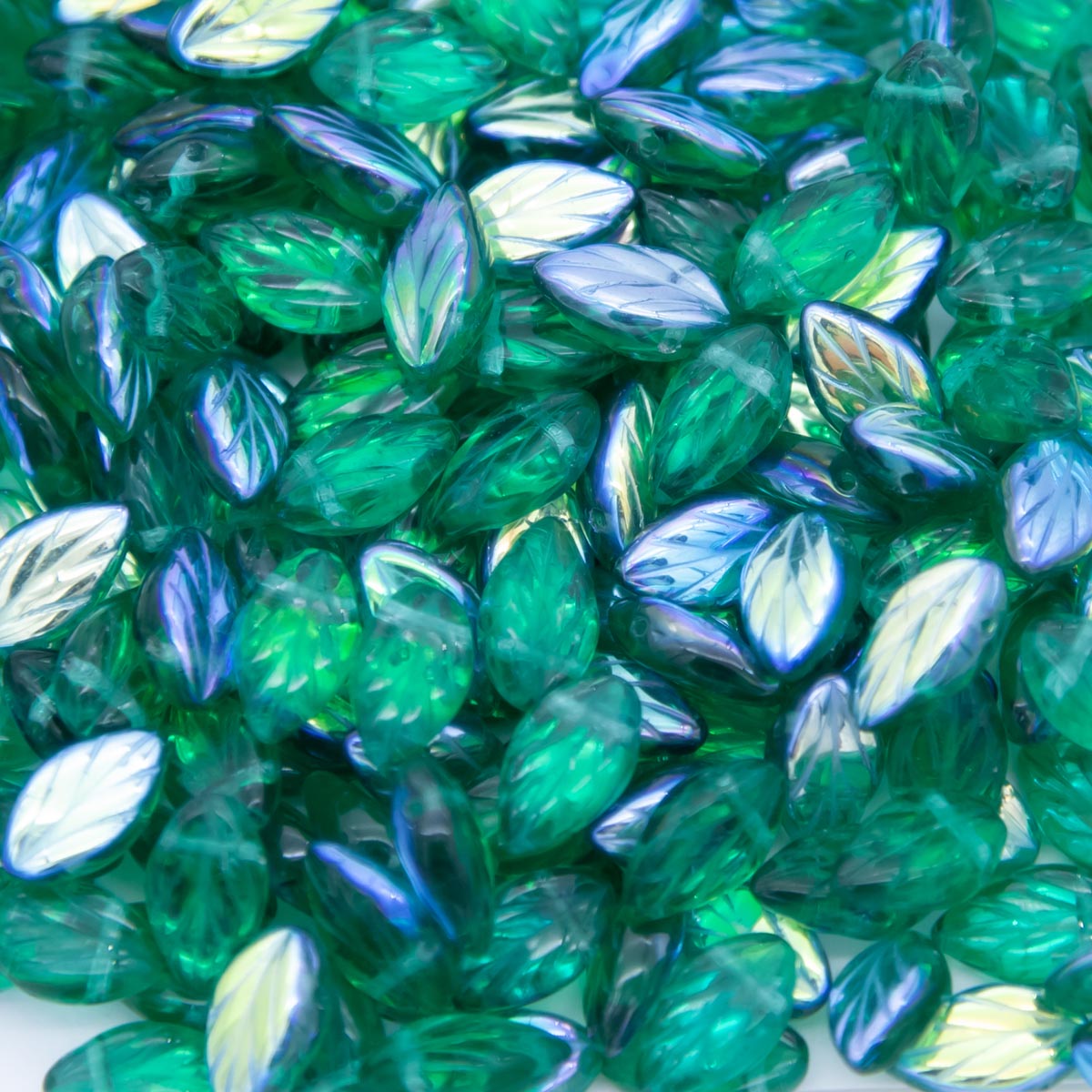 89LF586-D: Czech Beech Leaf Dark Emerald AB 7x11mm