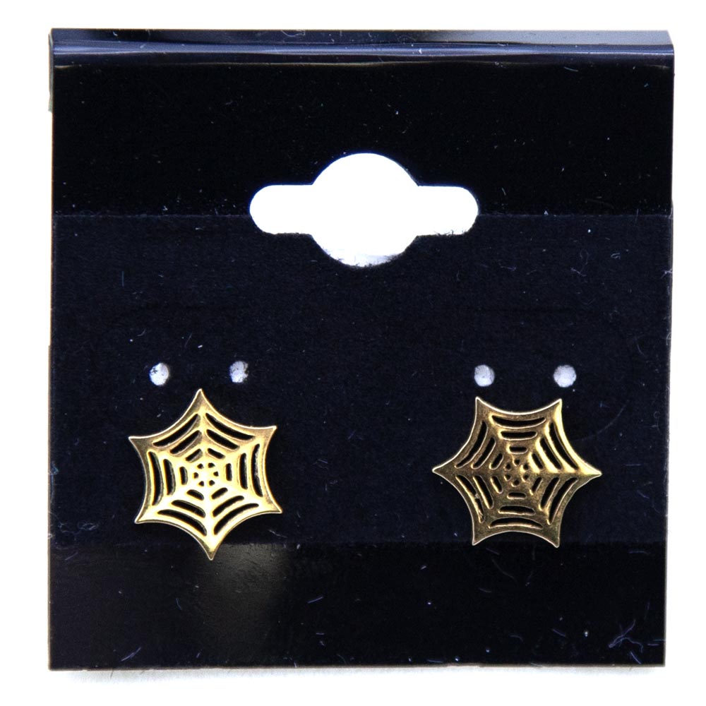 EAR5-G: Gold Spiderweb Earring 9mm Stainless