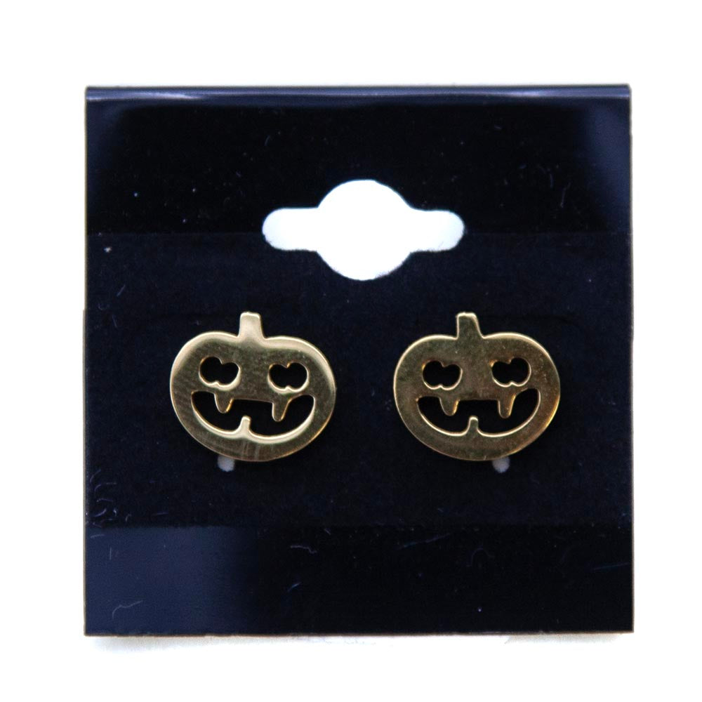 EAR7-G: Gold Jack O Lantern Earring 10mm Stainless