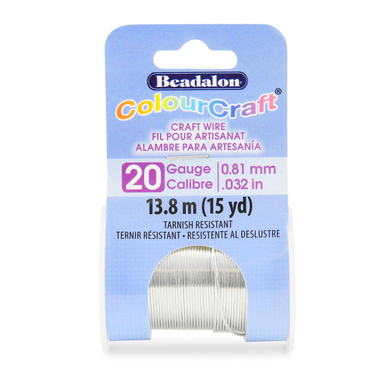 CW185SC-020: ColourCraft Wire 20 Gauge Silver Color T/R 15YD