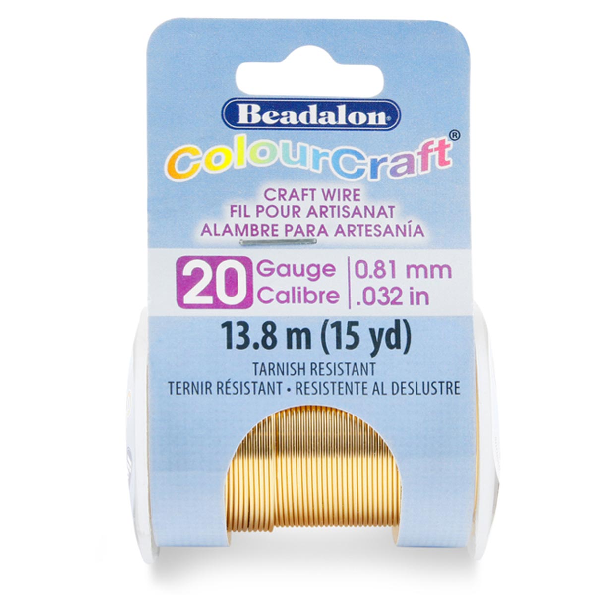 CW185R-020: ColourCraft Wire 20 Gauge Brass Light T/R 15YD