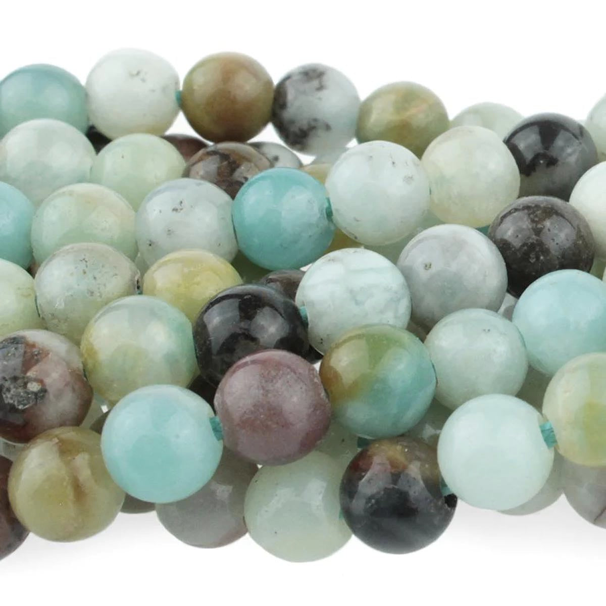 8ST436-8LH: Black Gold Amazonite 8mm Round Large Hole 8"