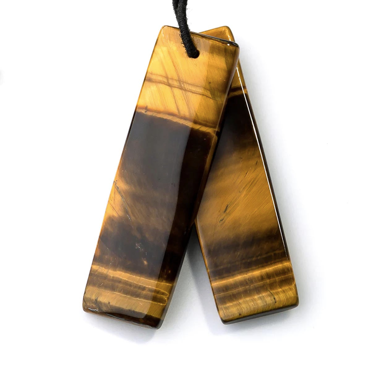 ST400-RECT: Tiger Eye Rectangle Pendant Matched Pair 11x38mm