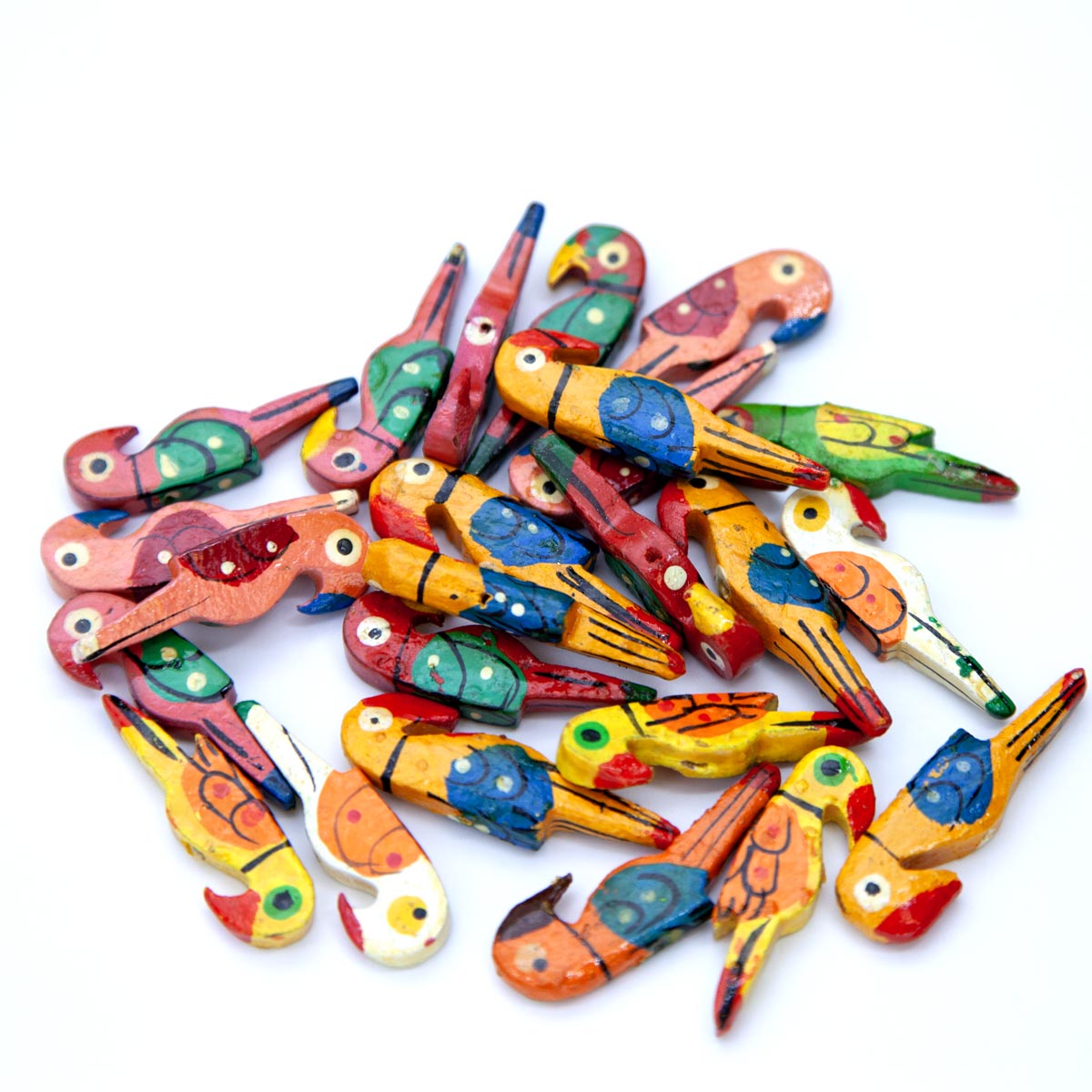 WO4222: Painted Wood Parrot 12x35mm Avg 20 Pieces