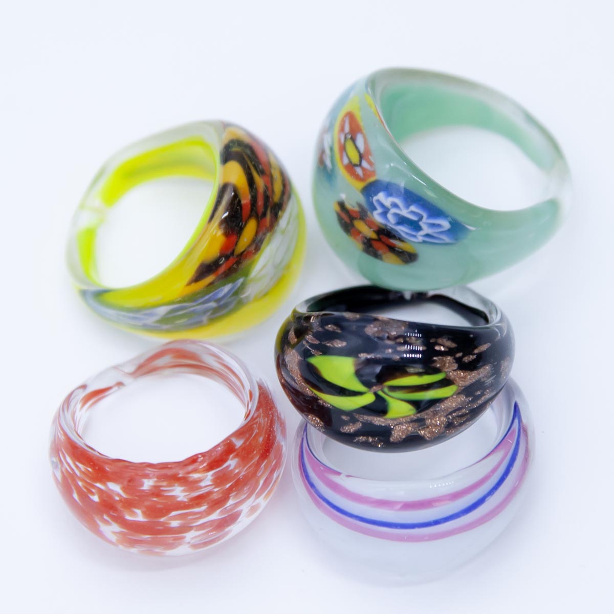 IN1-4937: Glass Finger Rings Asst Size/Style 5 PPK