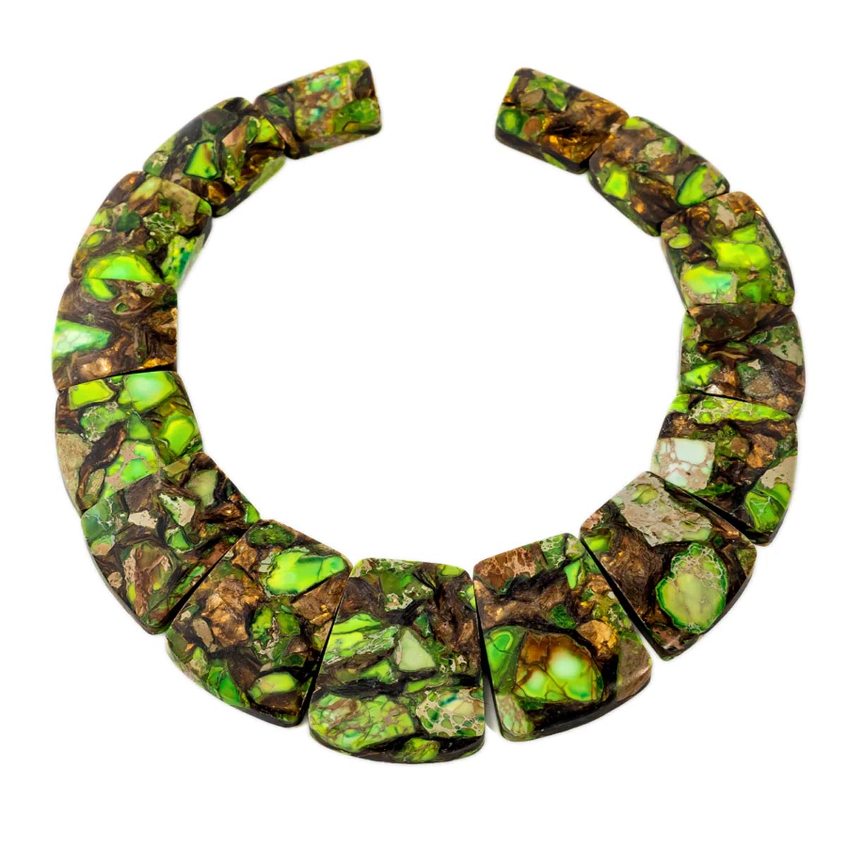 ST34-32: Lime Green Impression Jasper & Bronzite Graduated Collar 20x25-25x35 20-35mm