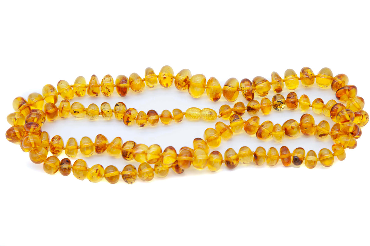 AC900-N4: Amber Knotted Nugget Necklace Honey 32 Inches