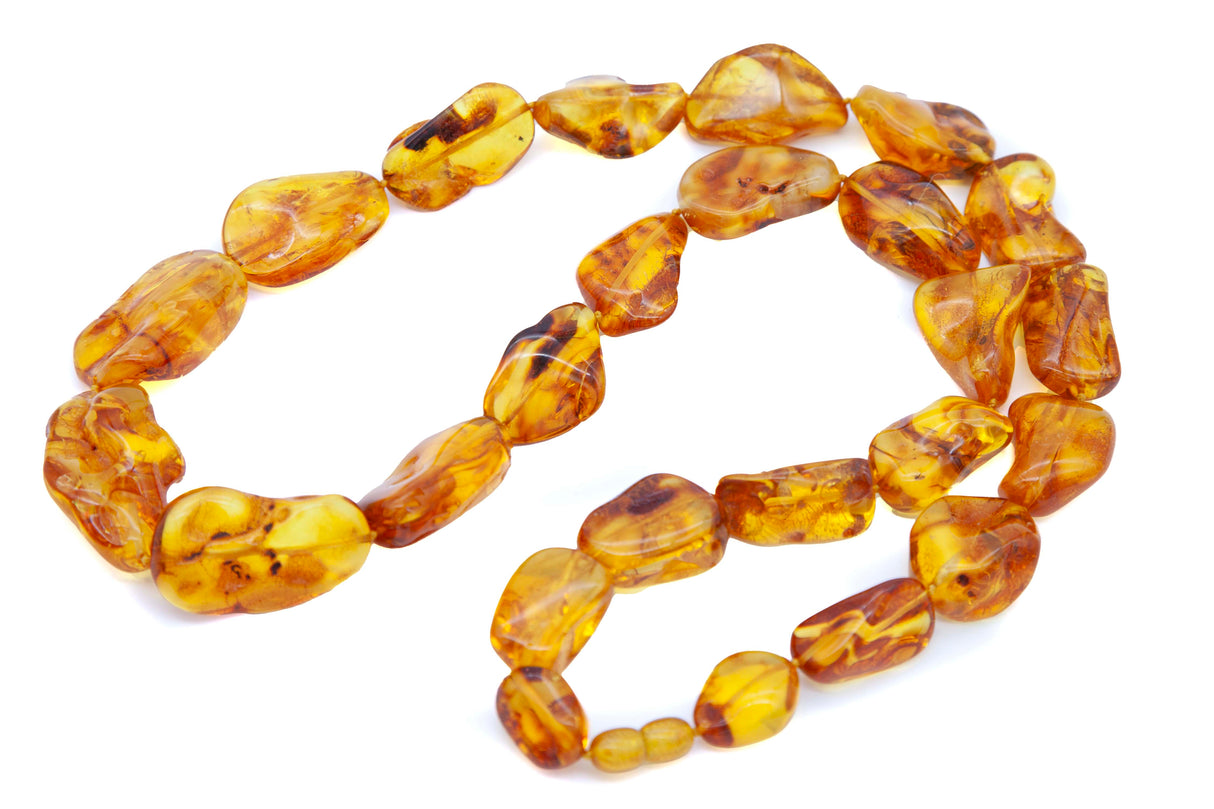 AC900-N5: Amber Knotted Thick Flake Necklace Honey 29 Inches