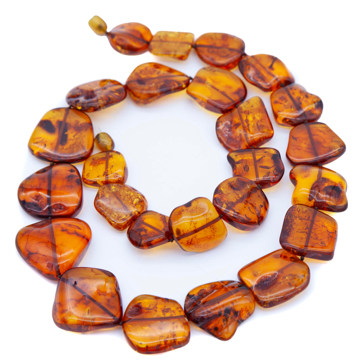 AC901-N3: Amber Knotted Flat Flake Necklace Cognac 24 Inches