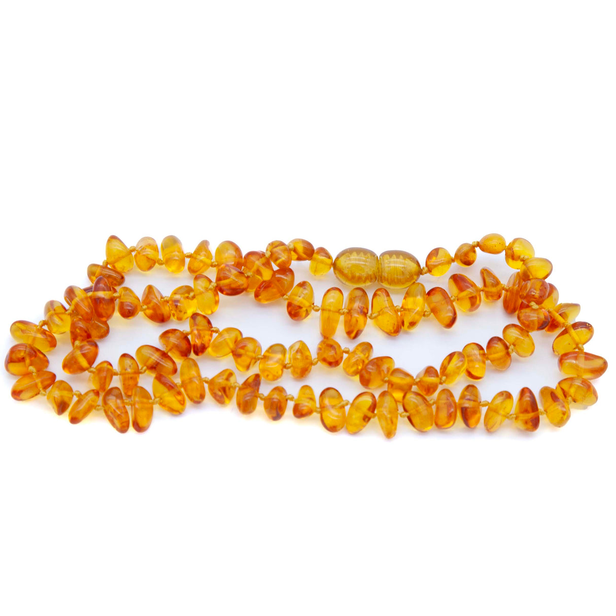 AC900-N2: Amber Knotted Chip Necklace Honey 18 Inches