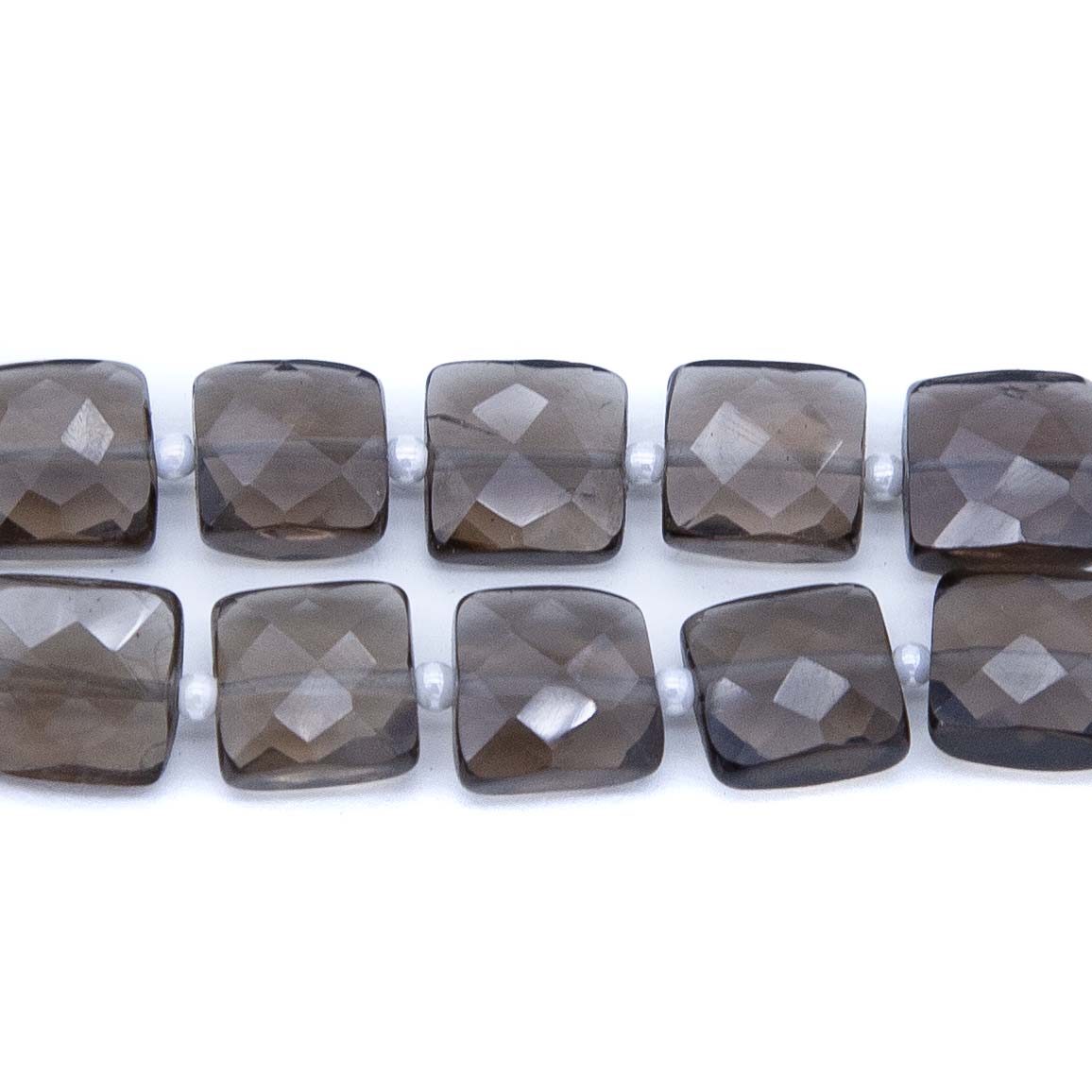 54ST446-FSQ: Smoky Quartz Faceted Square 8mm Avg - 1 Strand