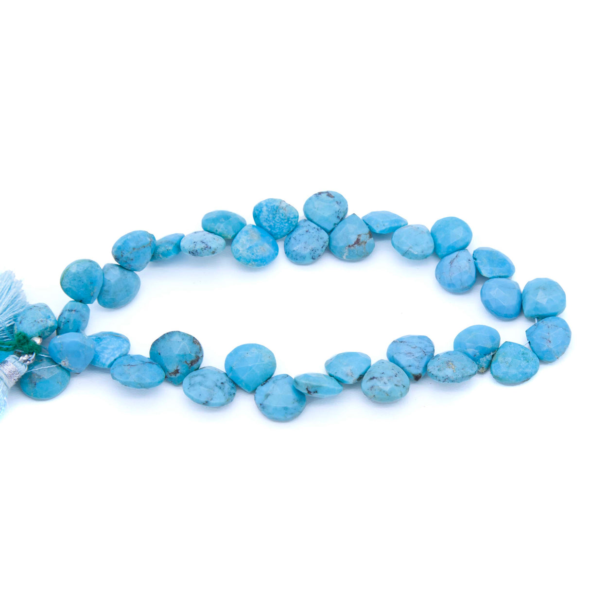 44ST413-F92: Turquoise Faceted Heart Briolette 10mm 92 Carat Strand