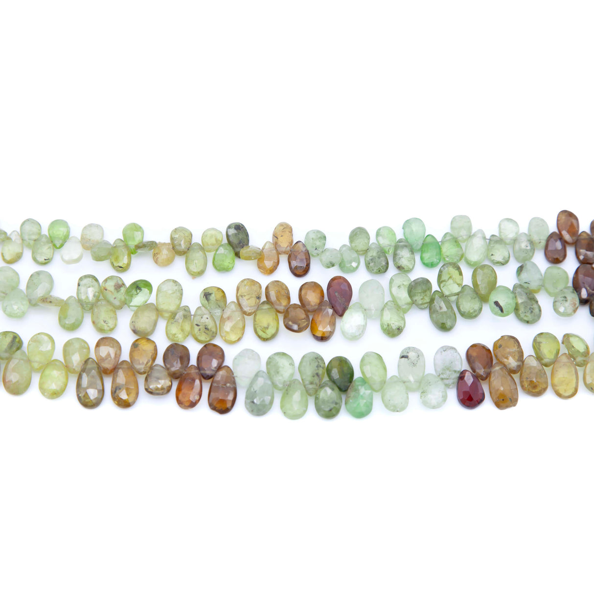 43ST418-GSF2: Green Grosssular Garnet Shaded Drop 5-6x10-11mm Average 126 Carat 10 Inch Strand