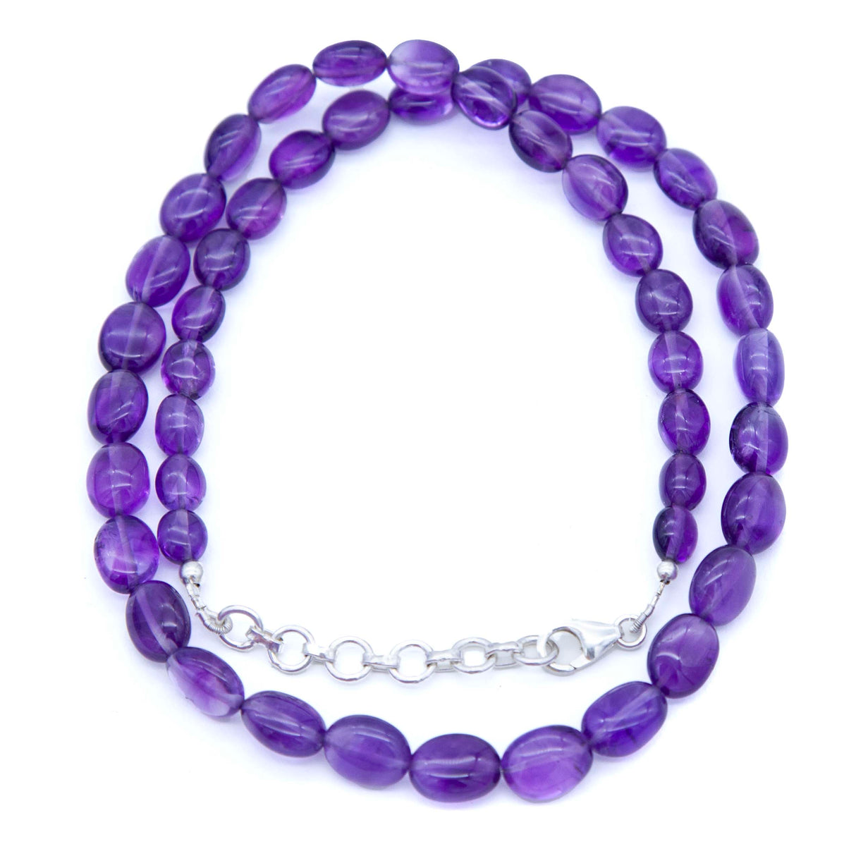 ST414-NECK2: Amethyst Necklace 6x7-8x10mm Graduated Tumbled Nugget