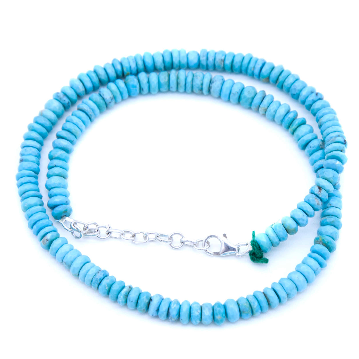 ST413-FCNECK: Necklace Turquoise 5-6mm Hand Faceted Rondelle Sterling Silver