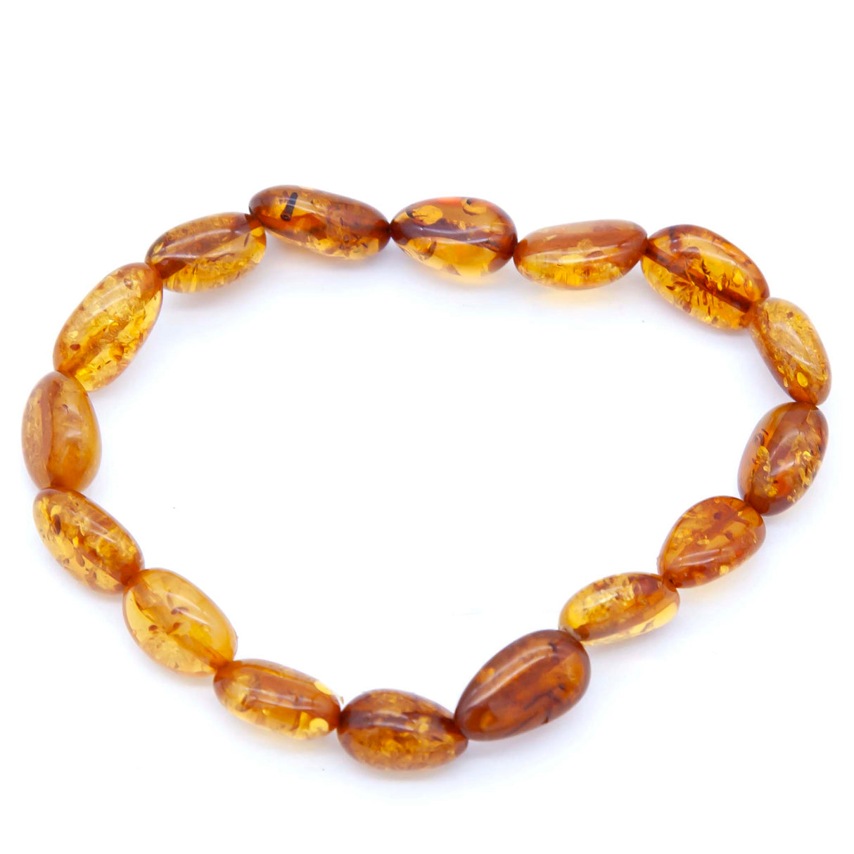 1AC925-B4: Amber Stretch Bracelet Ov Nuggets Honey