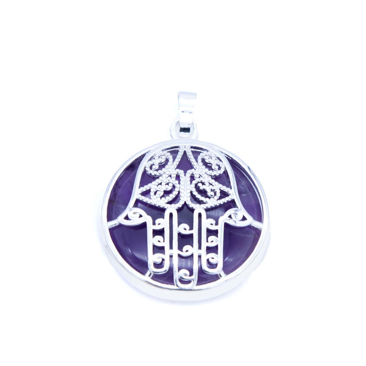 ST26-19: Amethyst w/ Silver Hamsa Hand 27mm