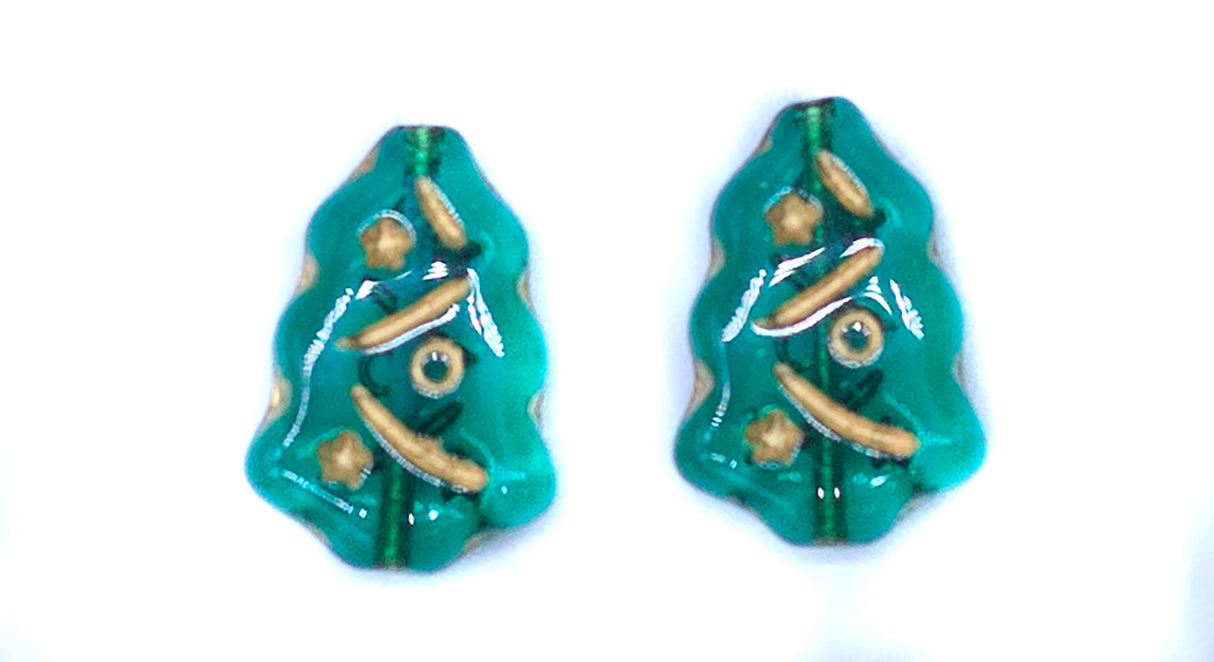 CT287-GI: Cz Tree Bead Emerald with Gold 11x17mm 10 Pieces