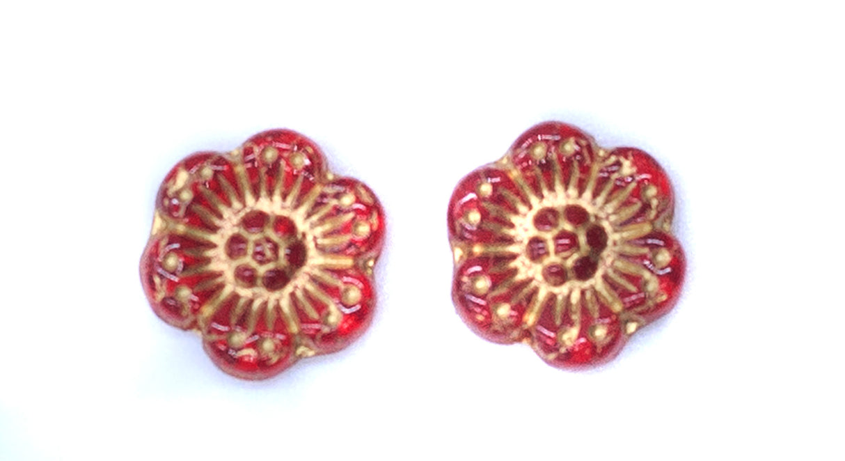 14FL244-GI: Czech Daisy Disc Siam with Gold 14mm