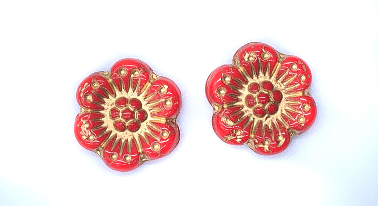 14FL144-GI: Czech Daisy Disc Red with Gold 14mm