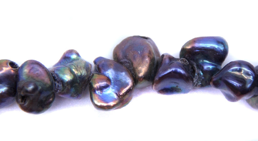 FP095-NG05: Freshwater Pearl Chip Nugget Dk Steel 7-8mm