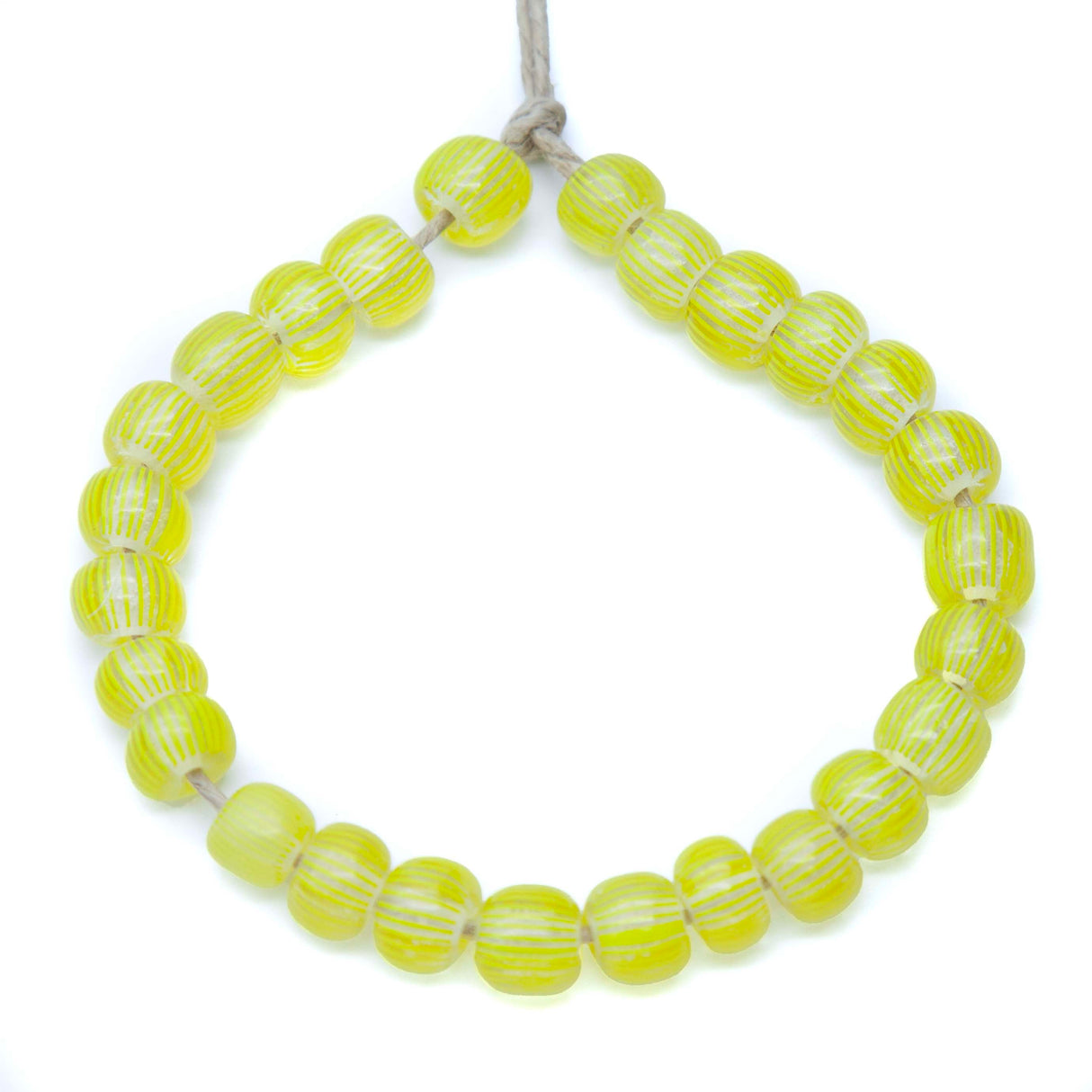 SV999-3-8IN: Ant Ven Trade Bead Yellow Onion Stripe on Crystal 8 Inch Strand