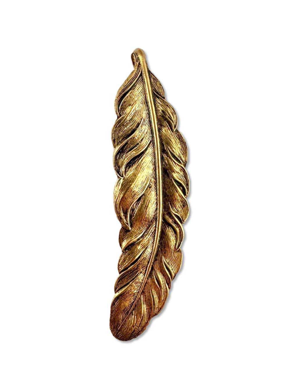 VV458: Vintaj Solid Brass Fanciful Feather 16x66mm