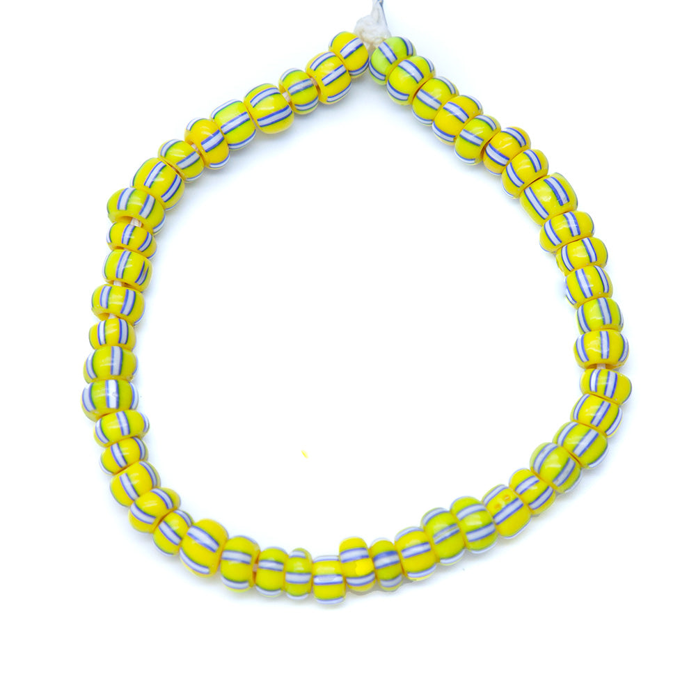 SV999-6-8IN: Bright Yellow w/ Blue and White Stripes 8 Inch Strand