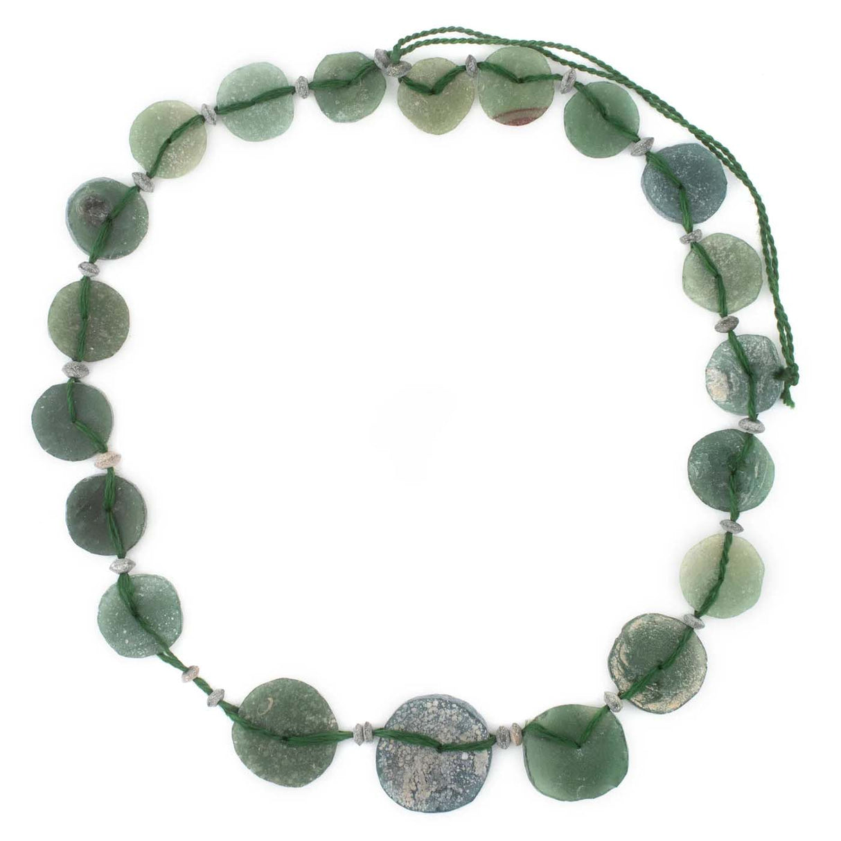 GA336-AFG: Green Aqua Circular Disk Roman Glass Beads 15-30mm - 1STR