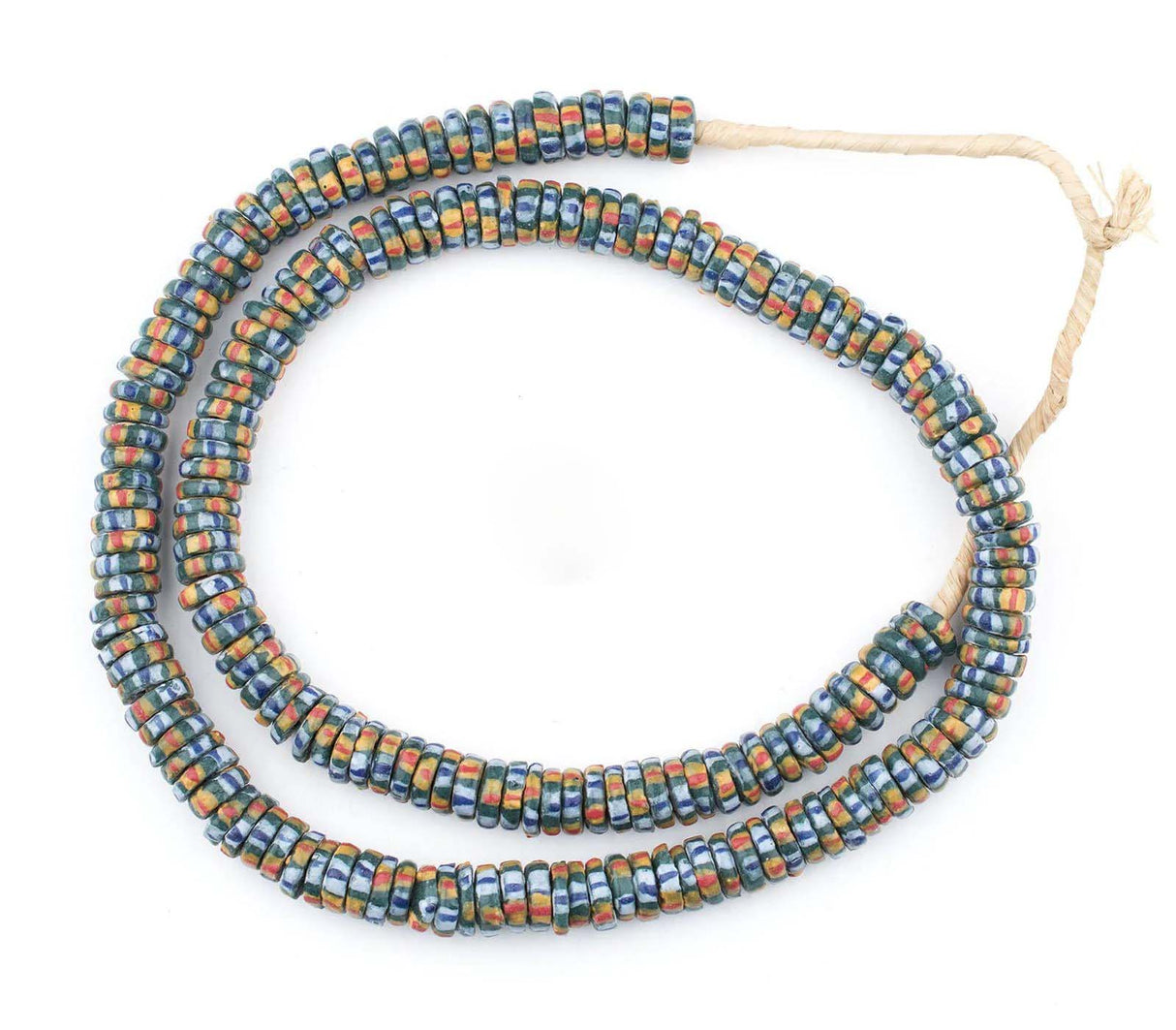 GA390-KROB: Teal Chevron-Style Aja Krobo Beads 11mm -  Strand