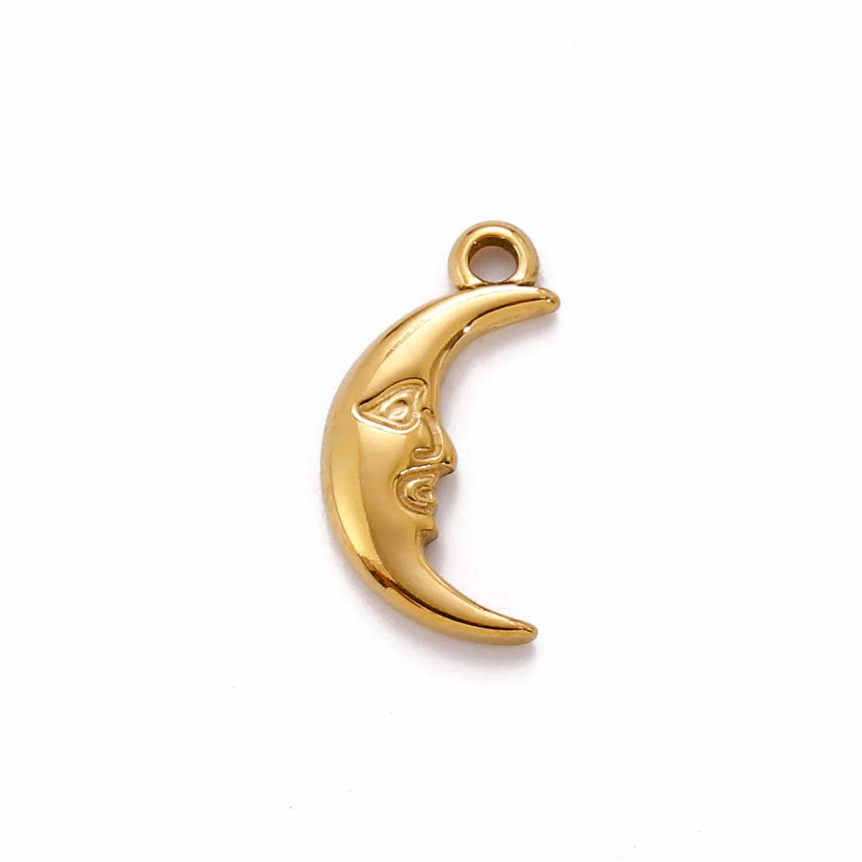 SNC2-SNG: Stainless Steel Smiley Face Moon Charm Waterproof Gold