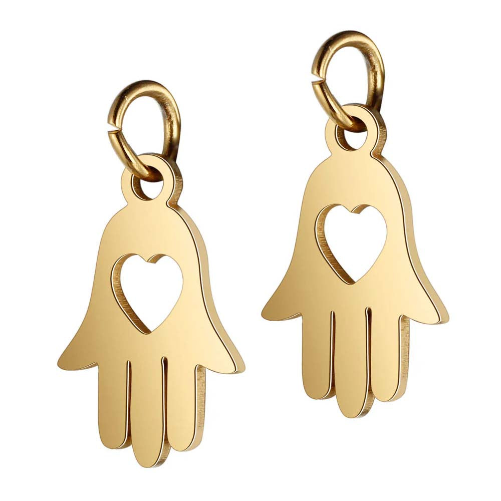 SNC5-SNG: Stainless Steel Heart Hand Charm Waterproof Gold 19mm