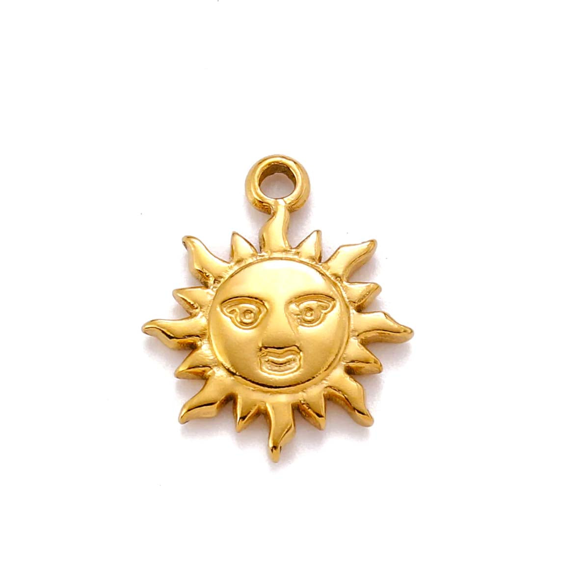 SNC1-SNG: Stainless Steel Smiley Face Sun Charm Waterproof Gold