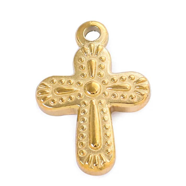 SNC9-SNG: Stainless Steel Cross Charm Waterproof Gold 19mm 1PC