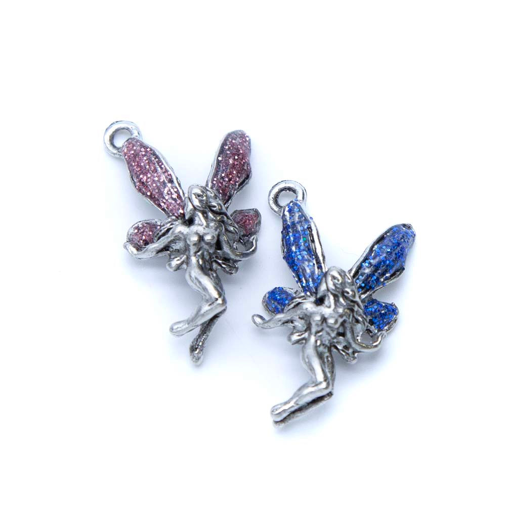 PW244-ES: Charm Fairy Blue or Pink Wings Ant Pewter 15x26 1PC