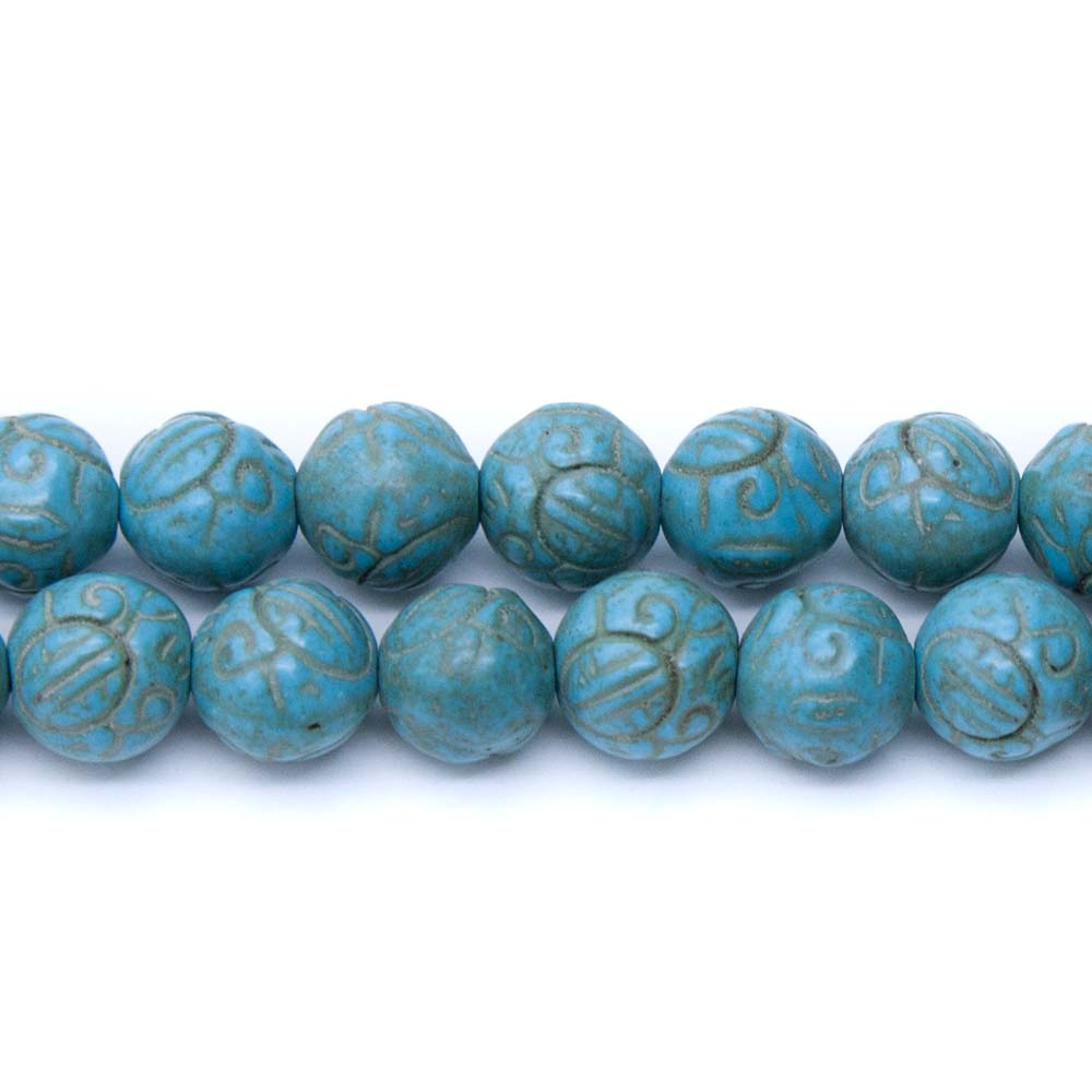 ST612-10C: Blue Magnesite Carved Round 10mm