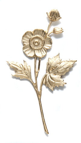 VV1028: Vintaj Solid Brass Stemmed Flower 30x54.5mm 1PC