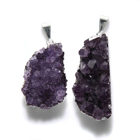 ST26-35: Brazil Amethyst Druzy 38-43mm Silver Plated