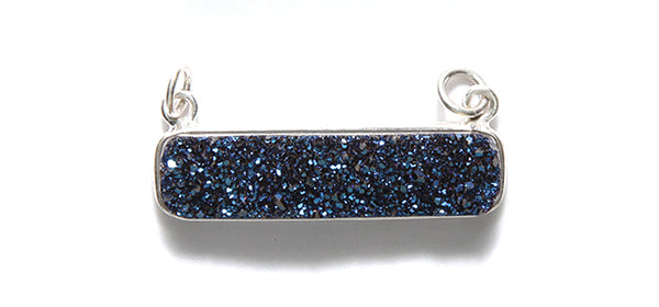 ST25-43B: Druzy 2 Loop Pendant Blue 8.5x30mm Sterling Silver 1 Piece