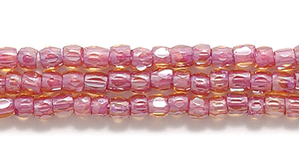 9SC754-92: CZ Seed Bead 3-cut Topaz With Pink Color Line 9/0 10HK