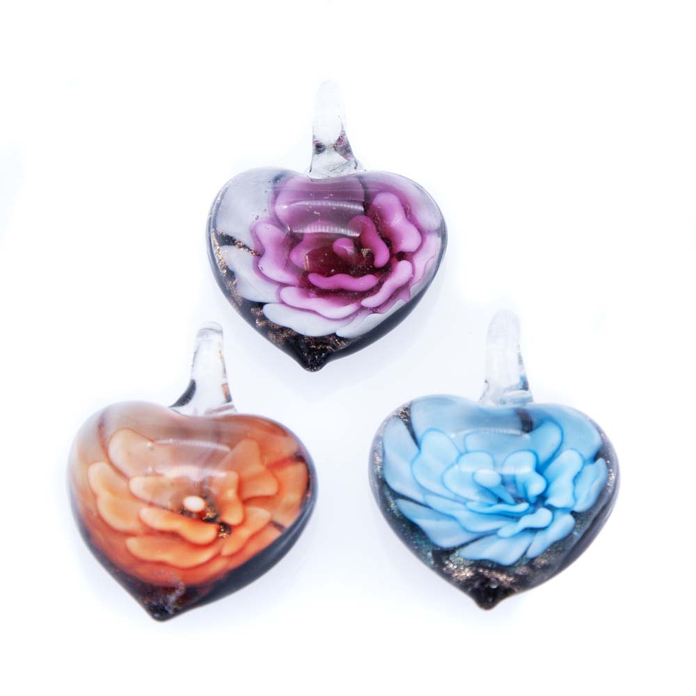 FV795-4: Lampwork Flower Asst Pendant 30mm  - 1EA