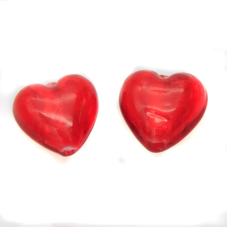 HT444-5: Heart Lampwork Bead Red 15mm - 5PPK