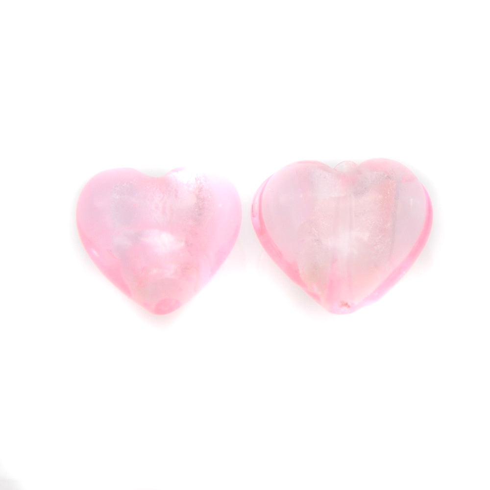 HT491-5: Heart Lampwork Bead Pink 15mm - 5PK