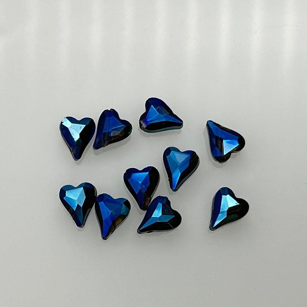 10HT877-D: FC Heart Bead Blue Metallic Diagonal Hole 10x12mm - 10PC