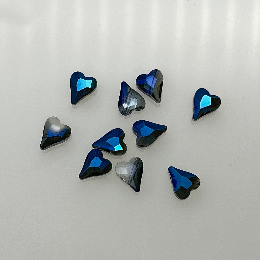 10HT876-D: FC Heart Bead 1/2 Blue Metallic Diagonal Hole 10x12mm - 10PC