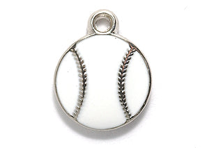 PW267-S: Charm Baseball White/silver 13x16mm-1PC