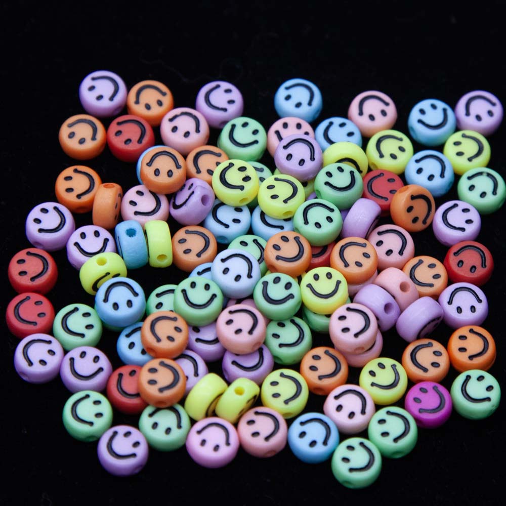 PL200-27: Acrylic Smiley Faces Multi Color Disc 4x7mm - 100PPK