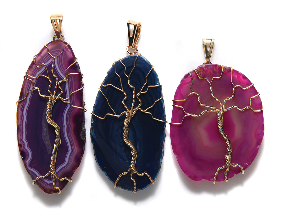 ST25-94GD: Brazil Agate Assorted Dyed Tree Gold 50-65mm 1 Each