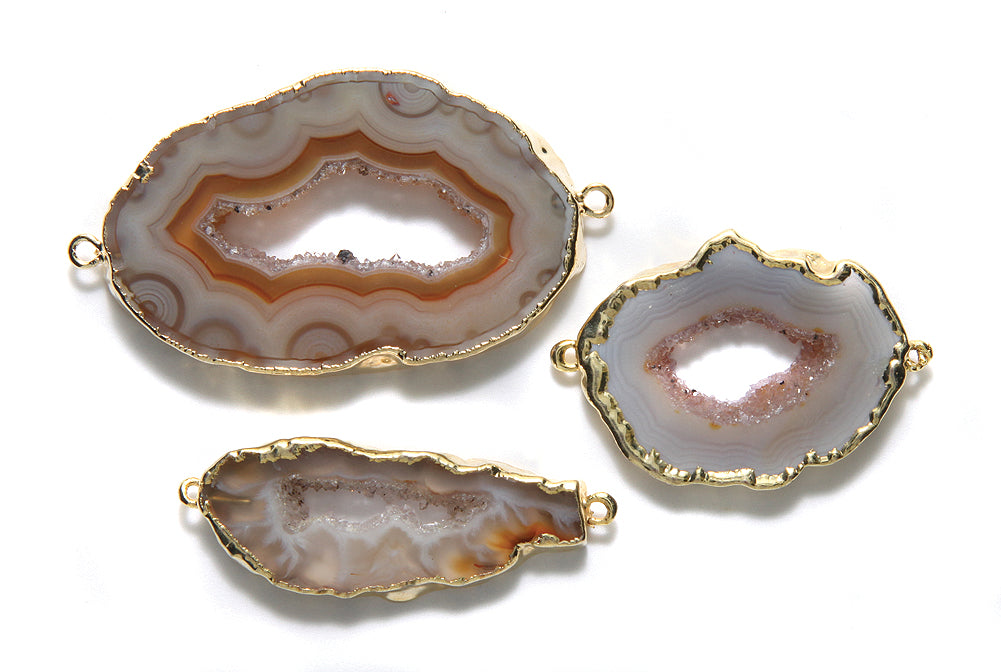 ST25-93G1: Brazil Geode Slice Link Gold Plate 30-45mm 1 Each